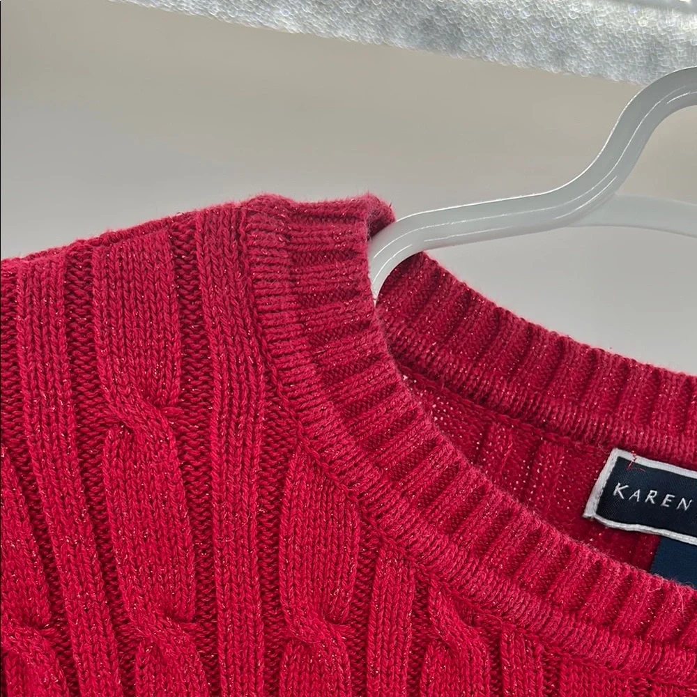 Karen Scott Red Crew Neck Sweater with Textured Knit XL cable knit metallic